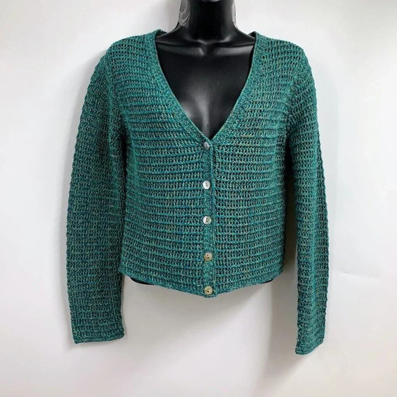 Vince Women's Marled Knit Crochet Button Long Sleeve Cardigan Sweater Size S - Picture 2 of 14